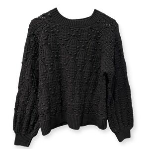 Jun & Ivy Black Knit Cotton blend Modern Classic Textured Sweater Size Large